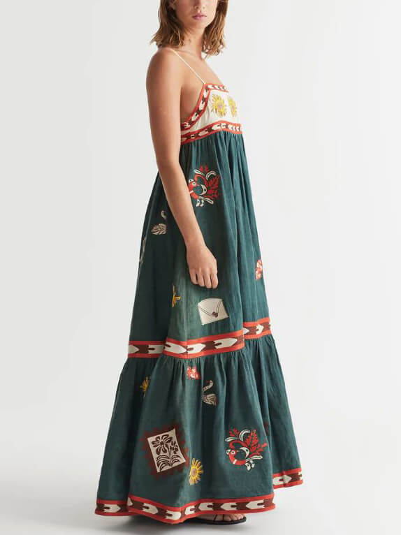 Maxi-jurk met bandjes en zonnebloemaccenten
