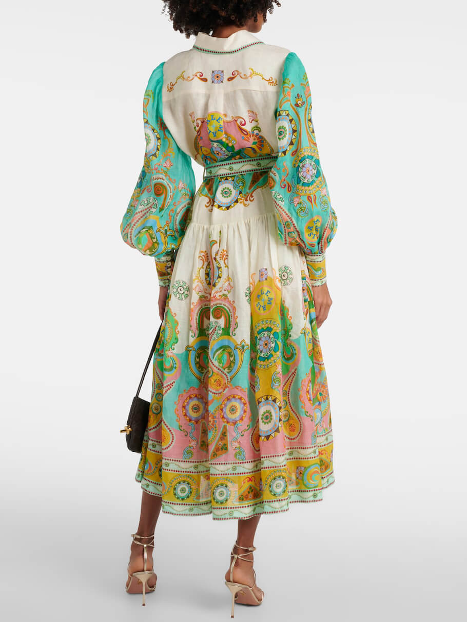 Midi-jurk met paisleyprint en ceintuur