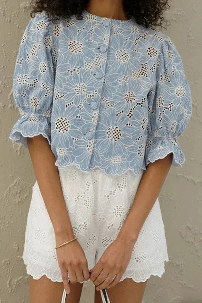 Broderie top met bloemenpatroon
