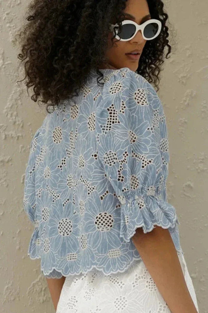 Broderie top met bloemenpatroon