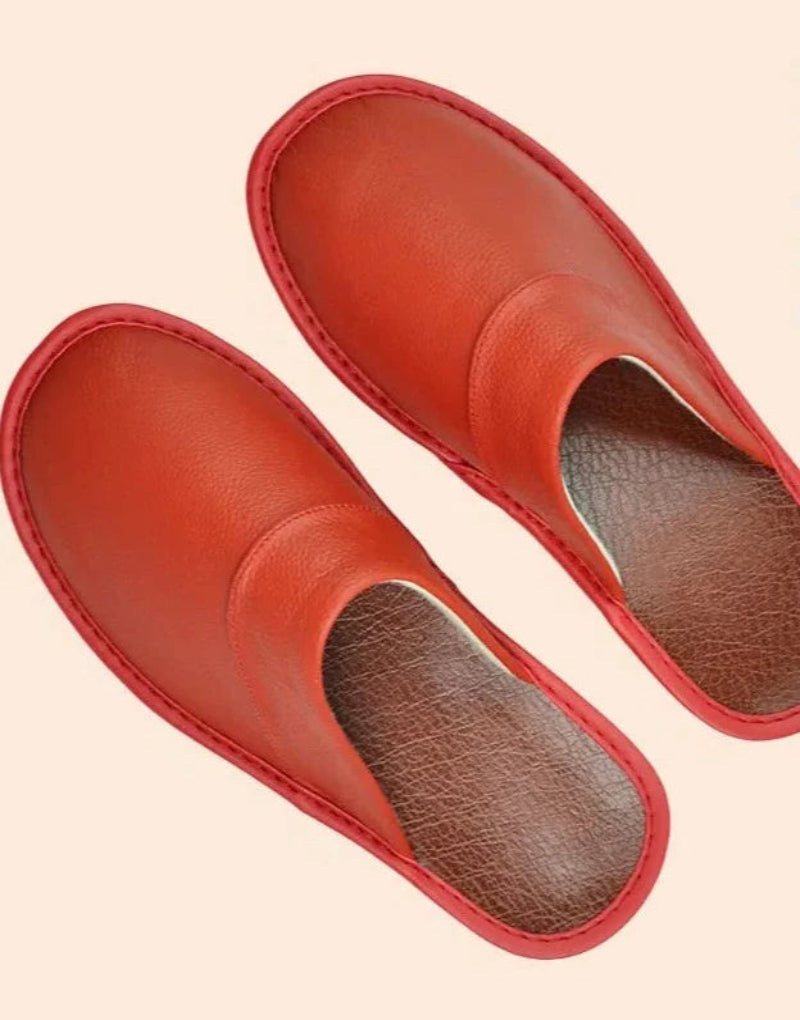Antislip comfortabele leren pantoffels voor binnenshuis