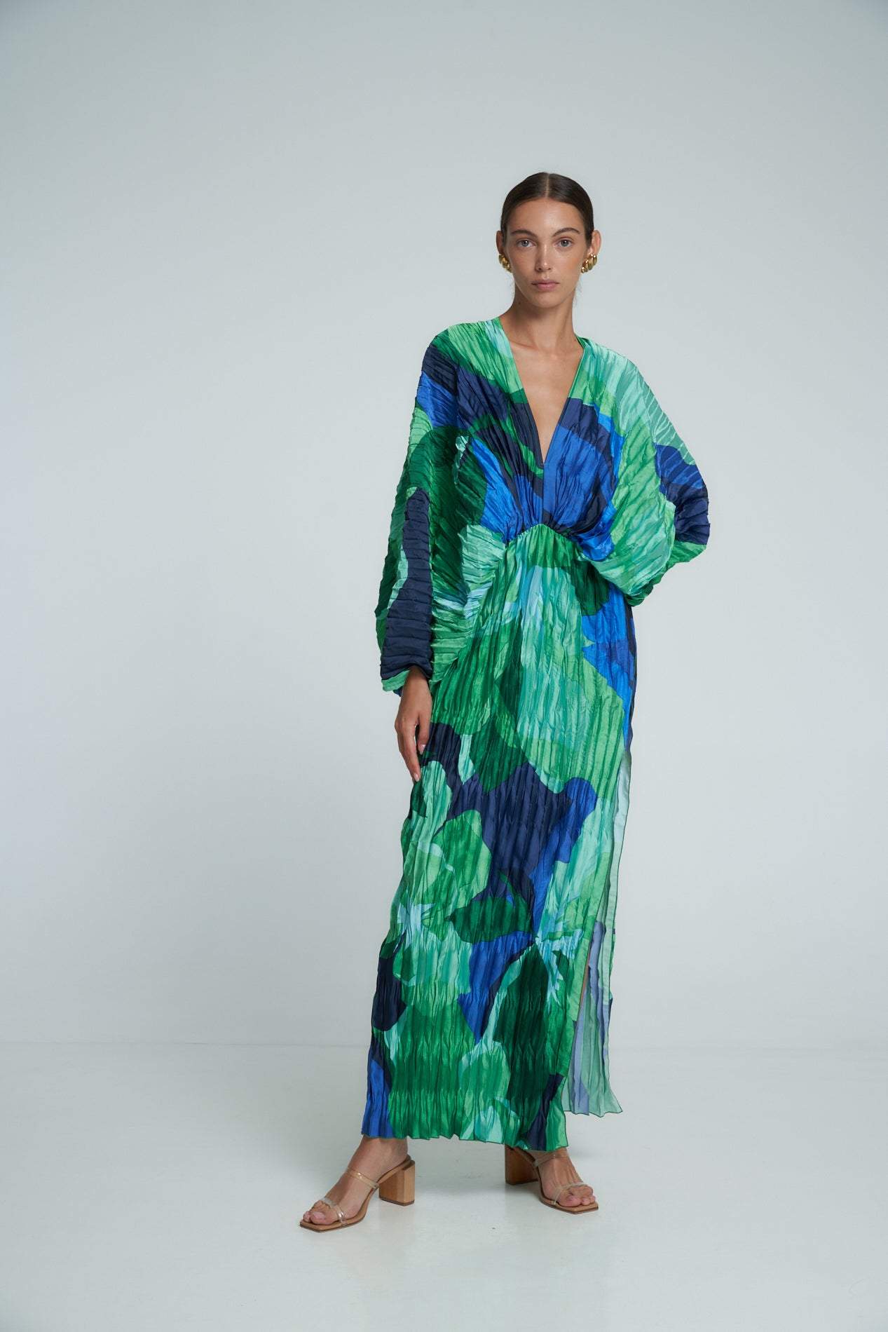 Geplooide V-hals Maxi Jurk