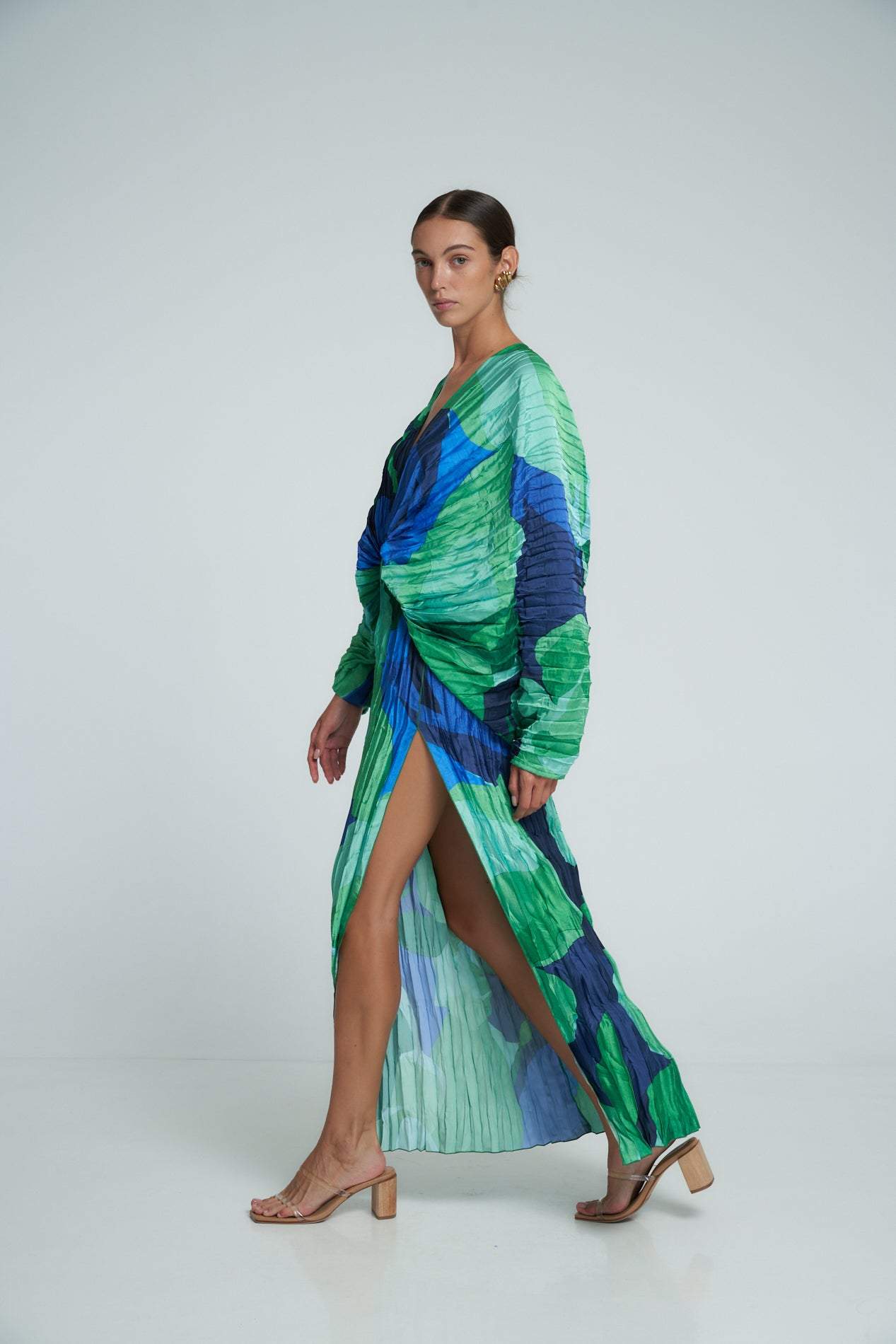 Geplooide V-hals Maxi Jurk