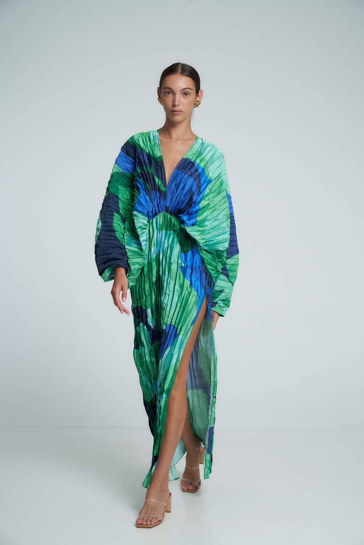 Geplooide V-hals Maxi Jurk
