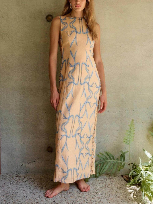 Mouwloze maxi-jurk met borduursels