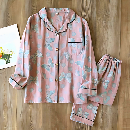 2-delige katoenen loungewear met vlinderprint