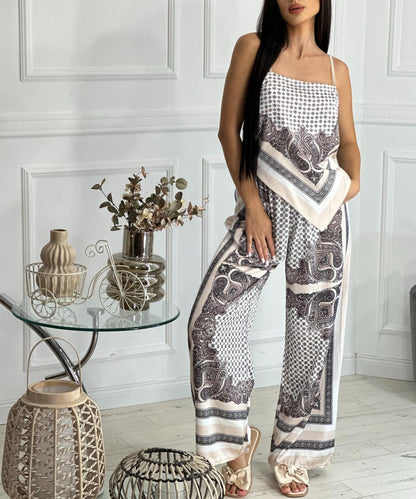 Bedrukte Jumpsuit met Spaghettibandjes