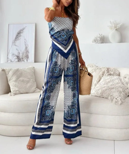 Bedrukte Jumpsuit met Spaghettibandjes