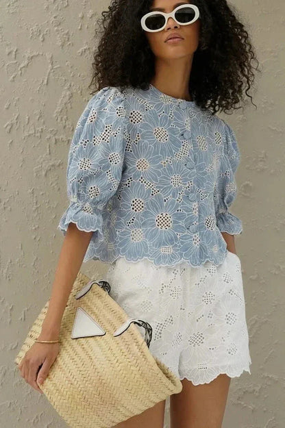 Broderie top met bloemenpatroon