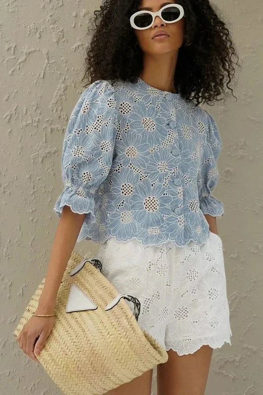 Broderie top met bloemenpatroon