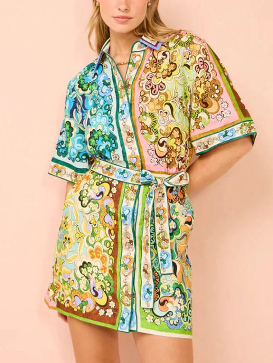 Overhemdjurk met Retro Bloemen Print