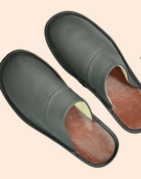 Antislip comfortabele leren pantoffels voor binnenshuis