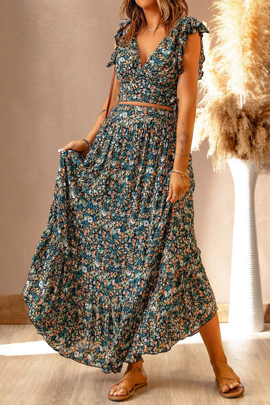 Bloemenprint set van Crop Top en Rok