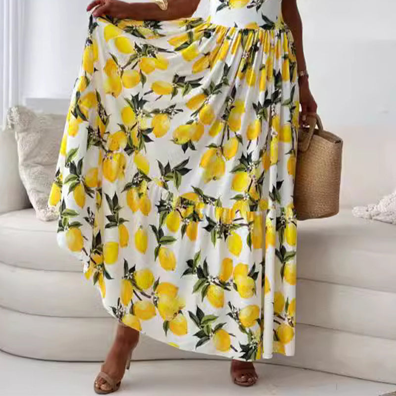 Citroenprint Maxi Zomerjurk met Split